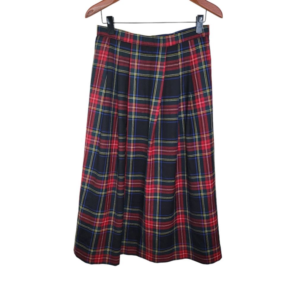 Lands End Tarten Plaid Wool Midi Skirt Size 12
